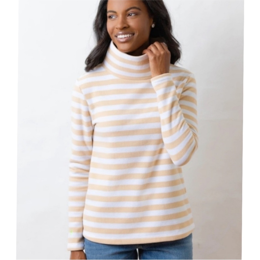 Dudley Stephens Tan and White Stripe Fleece Turtleneck Size Medium